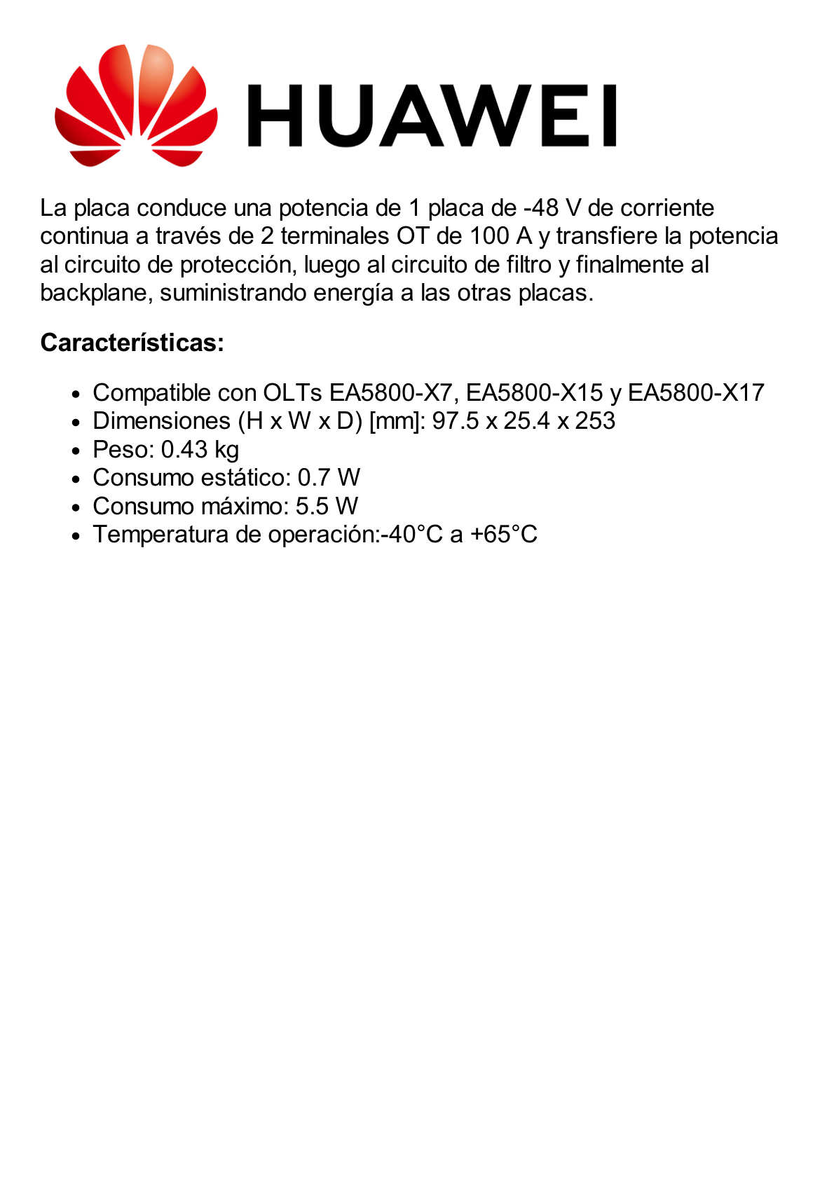 Fuente de Alimentación DC -48V para EA5800-X7, EA5800-X15 y EA5800-X17