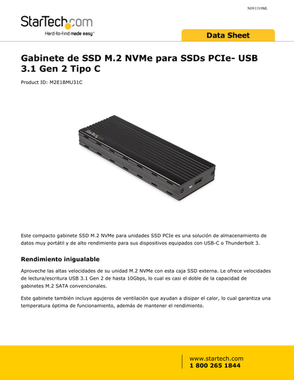 GABINETE STARTECH DE SSD M.2 NVME PARA SSDS PCIE- USB 3.1 GEN 2 TIPO C