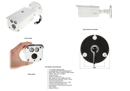 Camara Dahua DH-HAC-HFW1200DN-0360B-S5 bullet HDCVI 1080p lente 3.6mm IR 80 m metalica exterior 87.5 gds apertura IP67