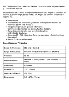 (HASTA 2 KILÓMETROS) Amplificador para ampliar cobertura Celular en Exterior | 850 MHz, Banda 5 | Soporta 3G y Mejora las llamadas | 85 dB de Ganancia, 5 Watt de potencia Máxima, hasta 2 km de cobertura.