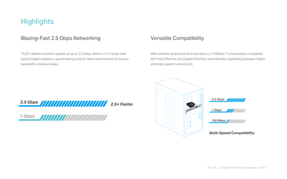 Adaptador TP-Link TX201 PCI Express 2.1 x4 con 1 puerto RJ45 gigabit / Megabit hasta 2.5Gbps LED indicador de enlace