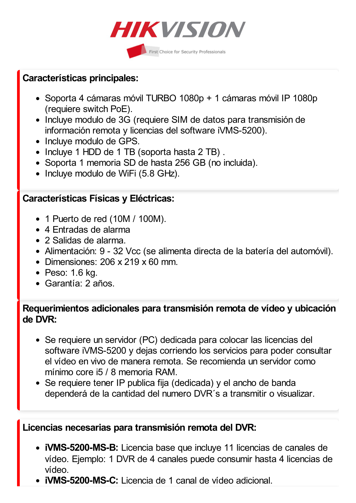 DVR Móvil 4 Canales 1080P/ Soporta 3G, GPS y WiFi / 1 TB de Disco Incluido / Monitoreo Remoto / Soporta Memoria SD