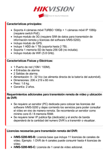 DVR Móvil 4 Canales 1080P/ Soporta 3G, GPS y WiFi / 1 TB de Disco Incluido / Monitoreo Remoto / Soporta Memoria SD