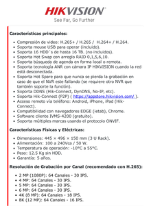 [Doble Poder de Decodificación] NVR 32 Megapixel (8K) / 64 Canales IP / AcuSense / ANPR / Conteo de Personas / Heat Map / 16 Bahías de Disco Duro / 2 Tarjetas de Red / Soporta RAID con Hot Swap / 2 HDMI en 8K / Soporta POS / Alarmas I/O / AC