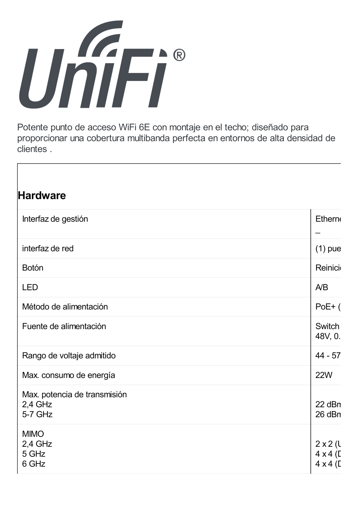 Punto de Acceso UniFi WiFi 6E Enterprise, alta densidad, hasta 600 usuarios, Mu-MIMO 4x4, bandas 2.4/5/6 Ghz, (1) puerto RJ45 2.5G (POE+)