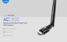 Adaptador inalámbrico USB 3.0 Cudy WU1400 Wi-Fi AC1300 (2.4Ghz 400Mbps y 5Ghz 867Mbps) antena externa de alta ganancia