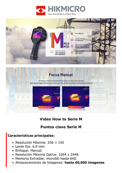 M20 - Cámara Termográfica Portátil Dual / Lente Térmico 6.9 mm (256 x 192) / Lente Óptico (8 Megapixel) / WiFi / IP54 / z MicroSD hasta 64 Gb  / Hasta 6 Horas de Funcionamiento Continuo