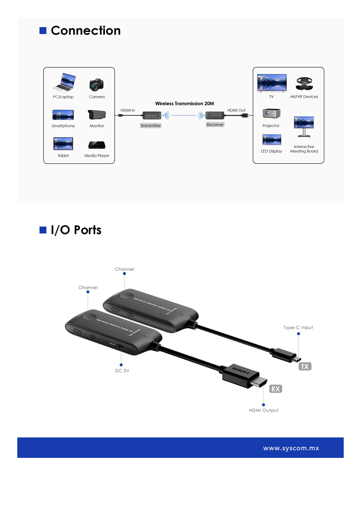 Extensor inalámbrico tipo C a HDMI | Wifi 5G | 4K60Hz | para distancias de 20 metros