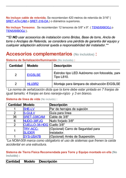 Kit de Torre Arriostrada de Piso de 33 m Altura con Tramo STZ35G Galvanizada por Inmersión en Caliente (No incluye retenida).