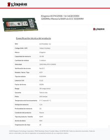 SODIMM KINGSTON 16GB DDR4 3200MHZ SINGLE RANK KCP432SS8/16