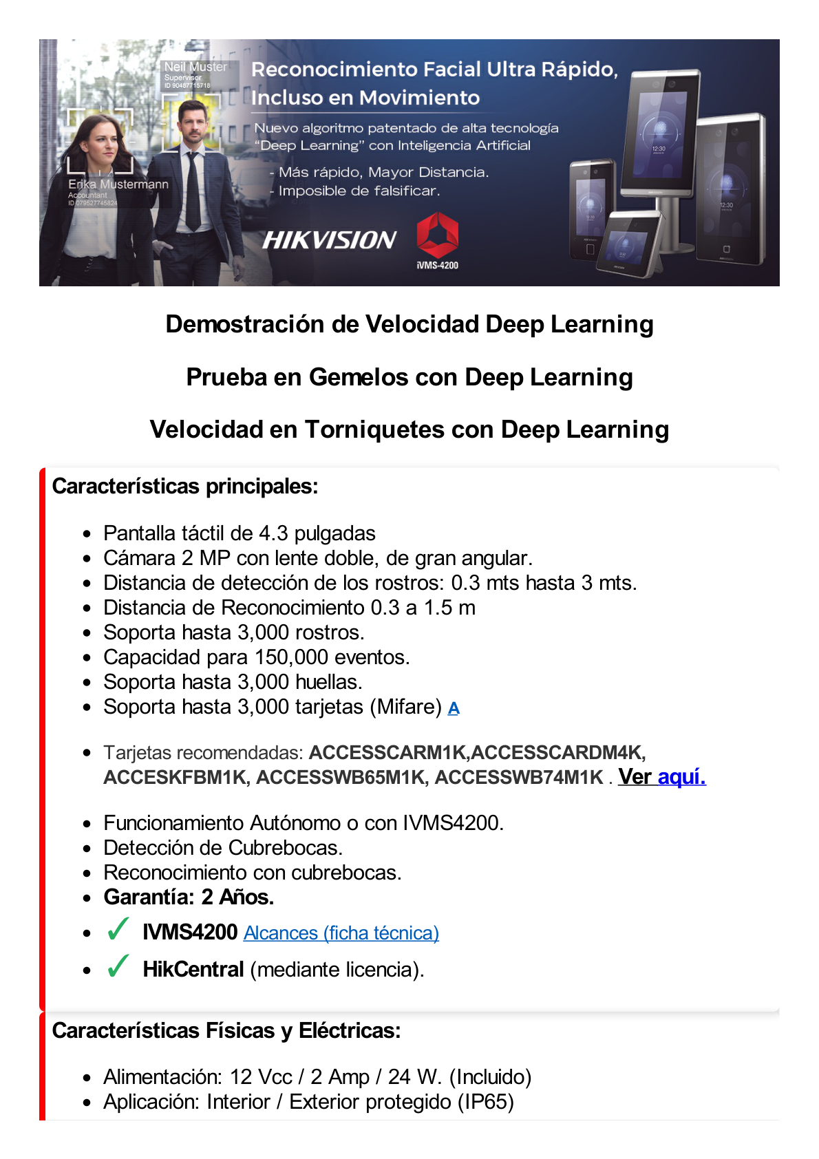 Terminal Facial Min Moe ULTRA RÁPIDO (IP65) / Hasta 1.5 mts en lectura / Soporta P2P Hik-Connect / 3,000 Usuarios /QR y Videoportero (ambientes de bajo ruido)