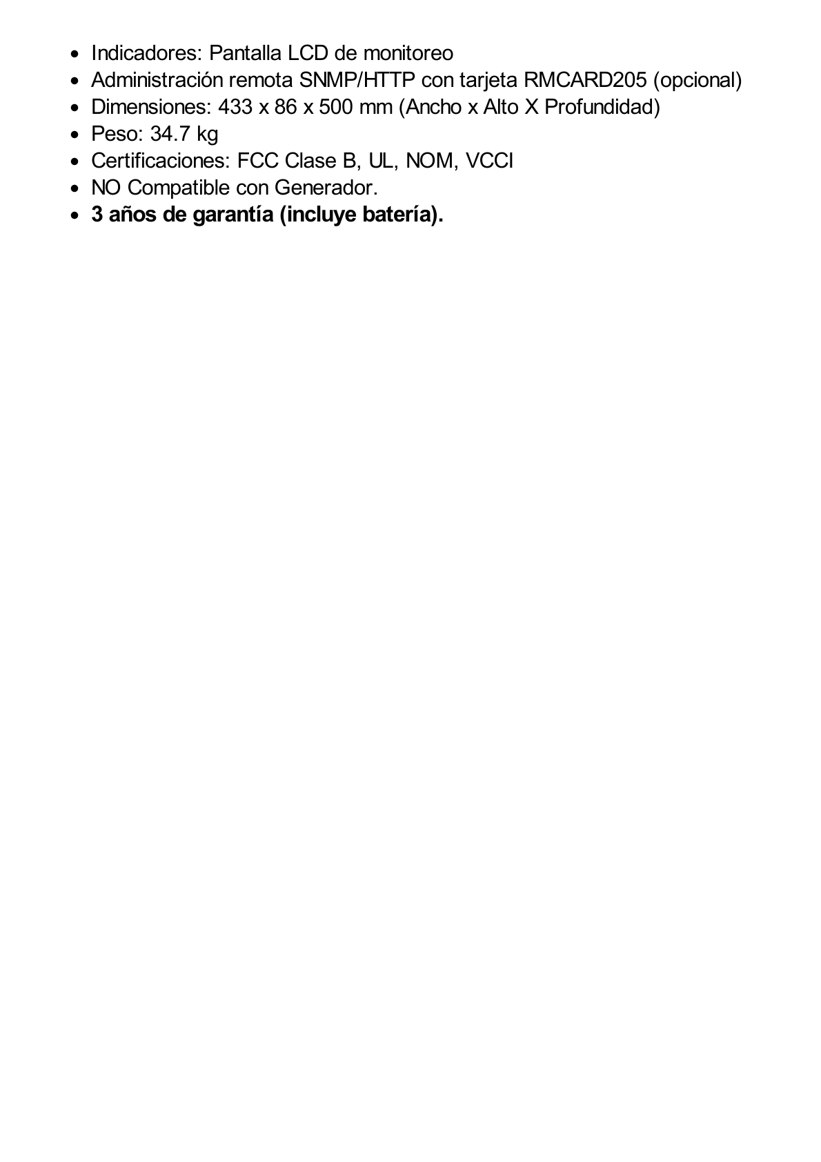 UPS de 3000 VA/3000 W, Topología Línea Interactiva, Entrada 120 Vca NEMA L5-30P, Onda Senoidal Pura, Torre o Rack 2 UR, Con 8 Tomas NEMA 5-20R y 1 NEMA L5-30R