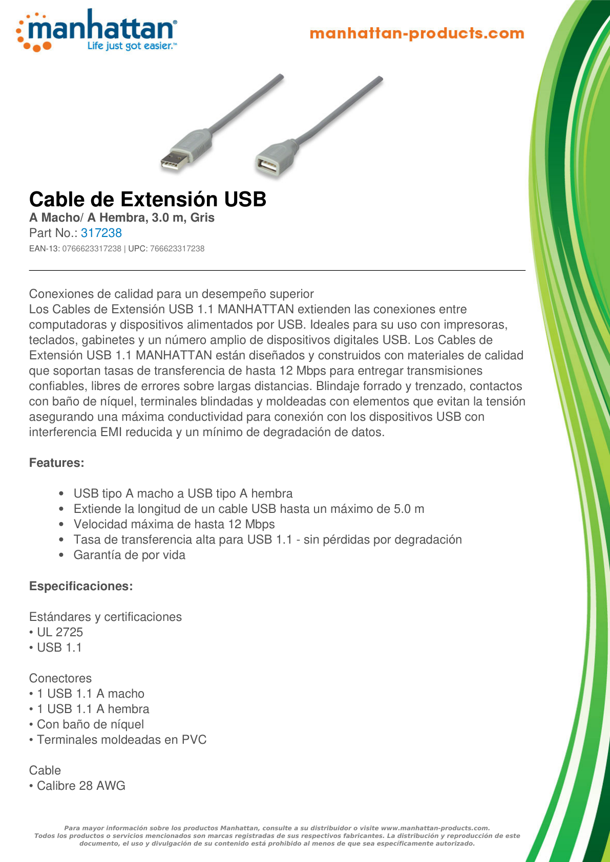 CABLE USB EXTENSION 3.0MTS GRIS