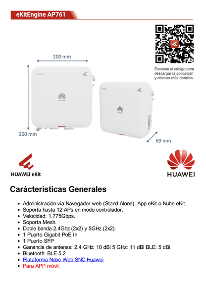 Punto de Acceso Exterior Wi-Fi 6 /  1.775 Gbps / MU-MIMO 2x2:2 (2.4GHz y 5GHz) / Smart Antenna / IP68 / Puerto GE y Puerto SFP / BLE / Con Administración Gratuita desde la Nube