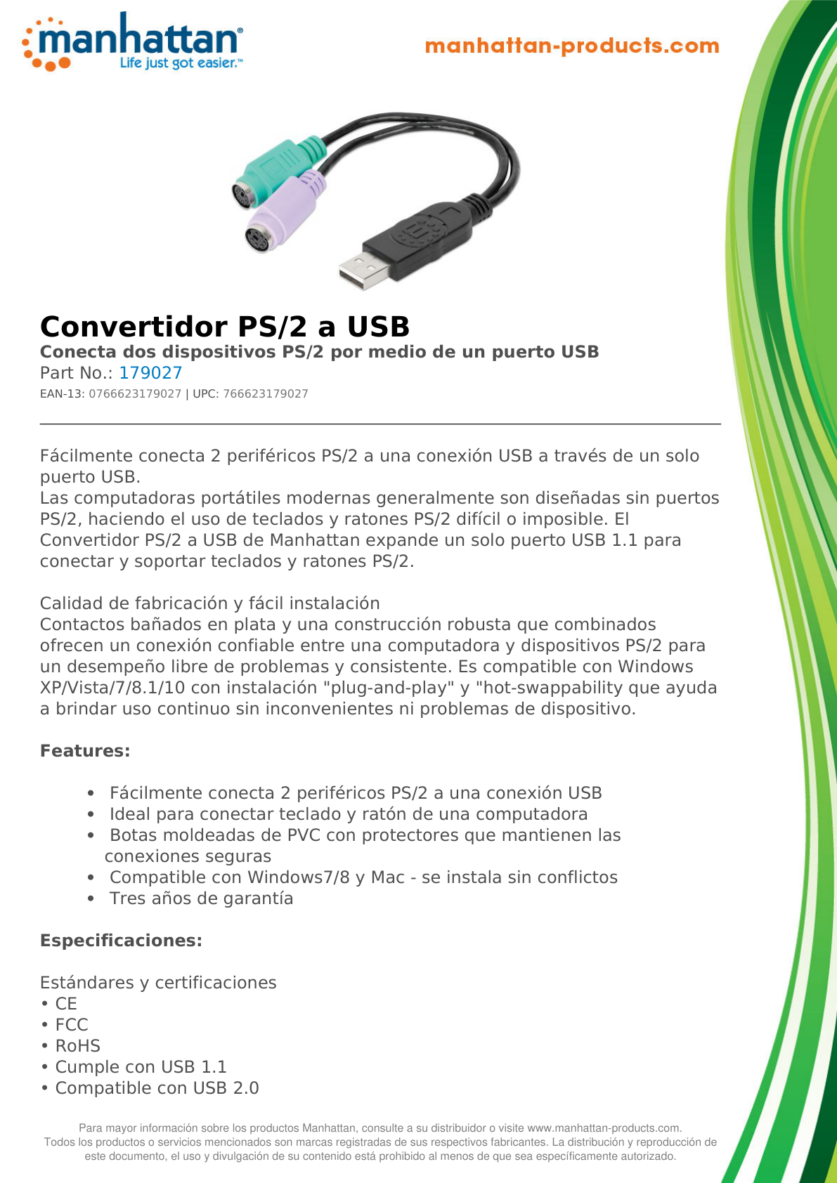 CONVERTIDOR USB A PS/2 (2PUERTOS) CAJA