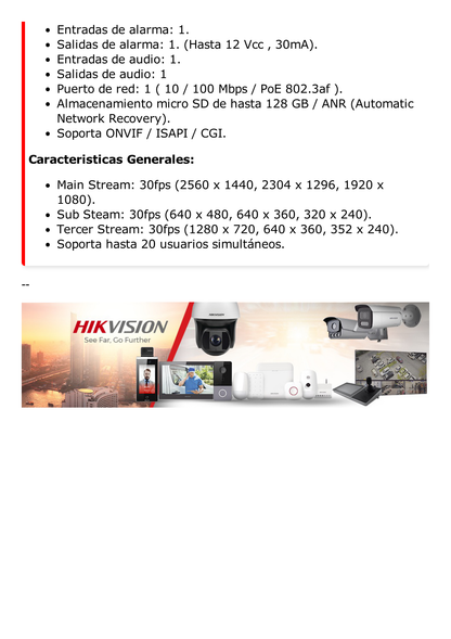 Domo IP 4 Megapixel / Lente Mot. 2.7 a 13.5 mm / 40 mts IR EXIR / Exterior IP66 / IK10 / WDR 120 dB / PoE / Audio y Alarmas / Videoanaliticos Integrados / MicroSD