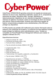 UPS de 850 VA/510 W, Topología Línea Interactiva, Entrada 120 Vca NEMA 5-15P, Tipo Mini Torre, Con 9 Tomas NEMA 5-15R