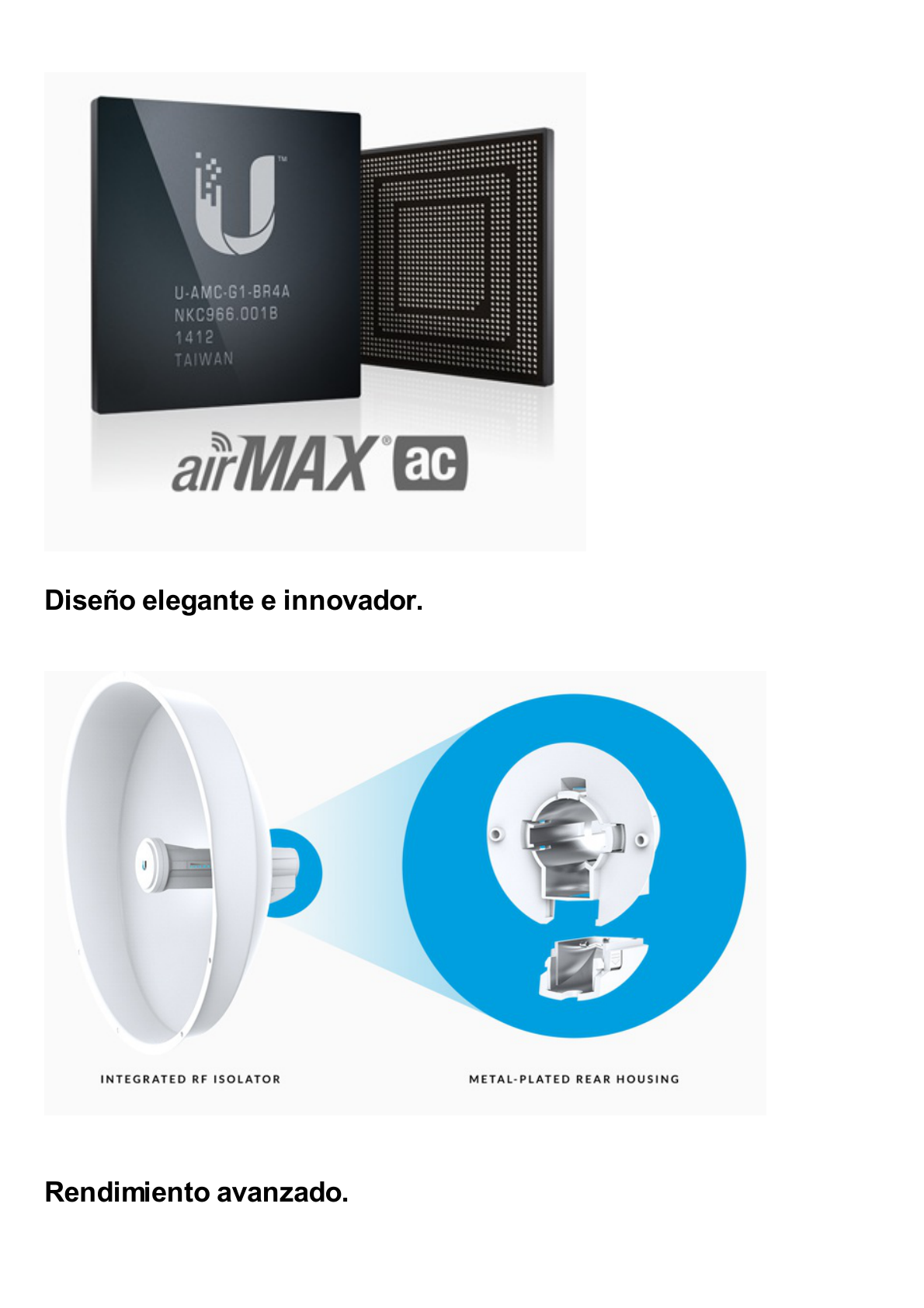 PowerBeam airMAX AC ISO Gen2 hasta 450 Mbps, 5 GHz (5150 - 5875 MHz) con antena integrada de 25 dBi con aislamiento RF y radomo incluido