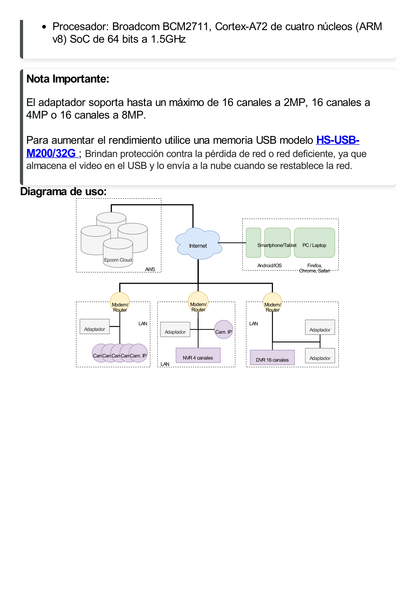 Adaptador en la Nube / Soporta Máximo 16 Canales de Video (DVR,NVR,CAM IP) / Plataforma Epcom Cloud / 2MP / 4MP / 8MP / Video / Audio / PTZ / Grabación por Movimiento / Grabación Continua