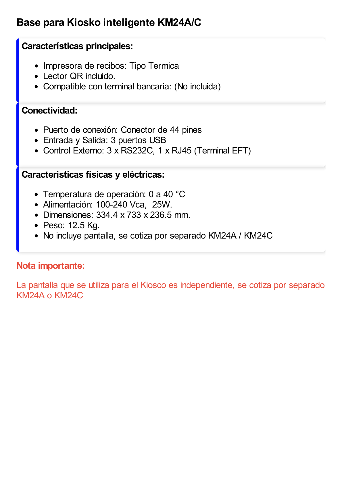 Base para Kiosco Inteligente Samsung necesario para pantalla KM24A o KM24C