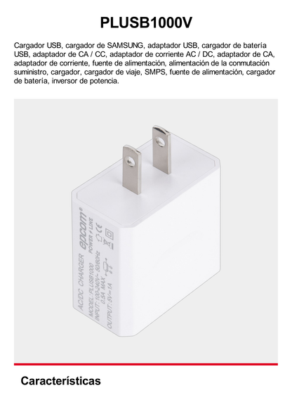 Cargador Micro-USB Profesional de 1 Puerto / 5 VCC / 1 Amper Para Smartphones y Tablets / Voltaje de Entrada de 100-240 VCA