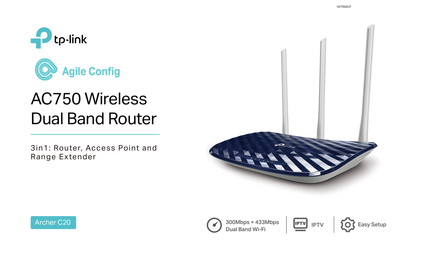 Router Wi-Fi AC750 WISP TP-Link Archer C20 W 1 puerto WAN y 4 puertos LAN 10/100 con 3 antenas externas