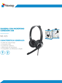 AUDIFONOS DIADEMA NEXTEP ALAMBRICO CON MICROFONO USB NEGRO NE-425