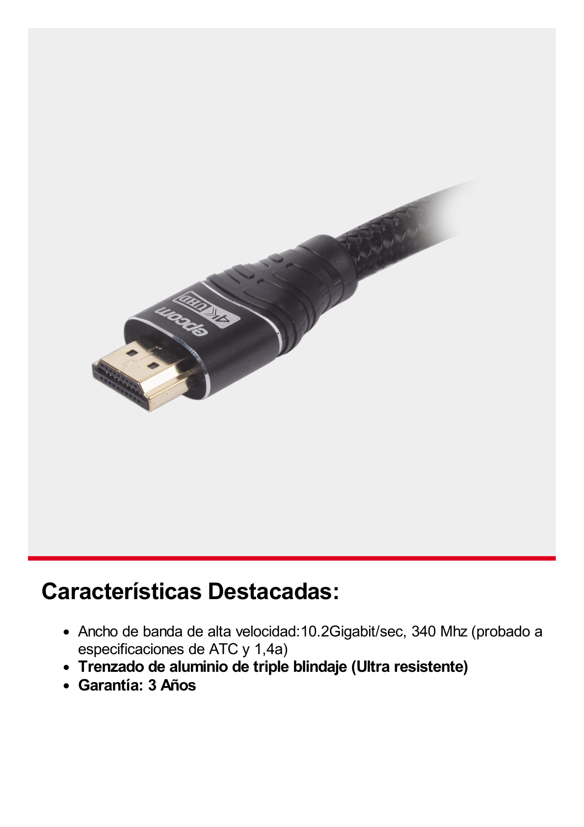 Cable HDMI Ultra-Resistente Redondo de 5m (16.4 ft) Optimizado para Resolución 4K ULTRA HD