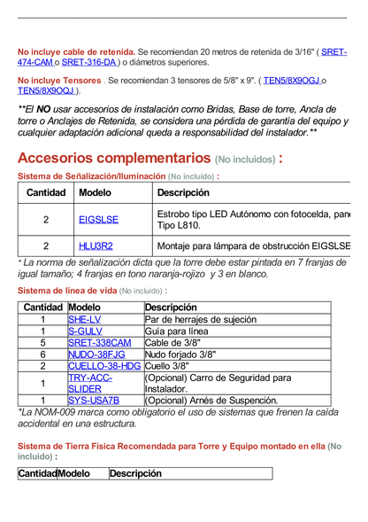 Kit de Torre Arriostrada de Piso de 3 m Altura con Tramo STZ-35G Galvanizada por Inmersión en Caliente (No incluye retenida).