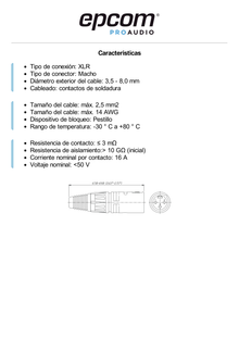 Conector XLR 3 Pines Macho | Ideal para Conexiones de Micrófonos, Mezcladoras | Equipo de Audio Profesional