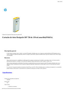 TINTA HP LF 728 F9J65A AMARILLO LF DESIGNJET T730/T830 130ML