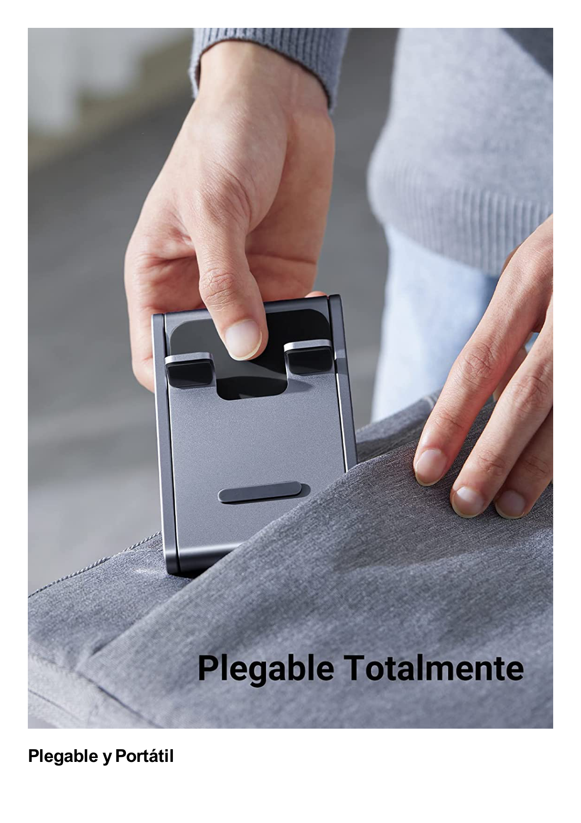 Soporte para Teléfono Celular de Aluminio / Angulo Ajustable / Amplia Compatibilidad con dispositivos de 4.7'' a 7.9'' / Antideslizante / Antiarañazos / Plegable / Color Gris