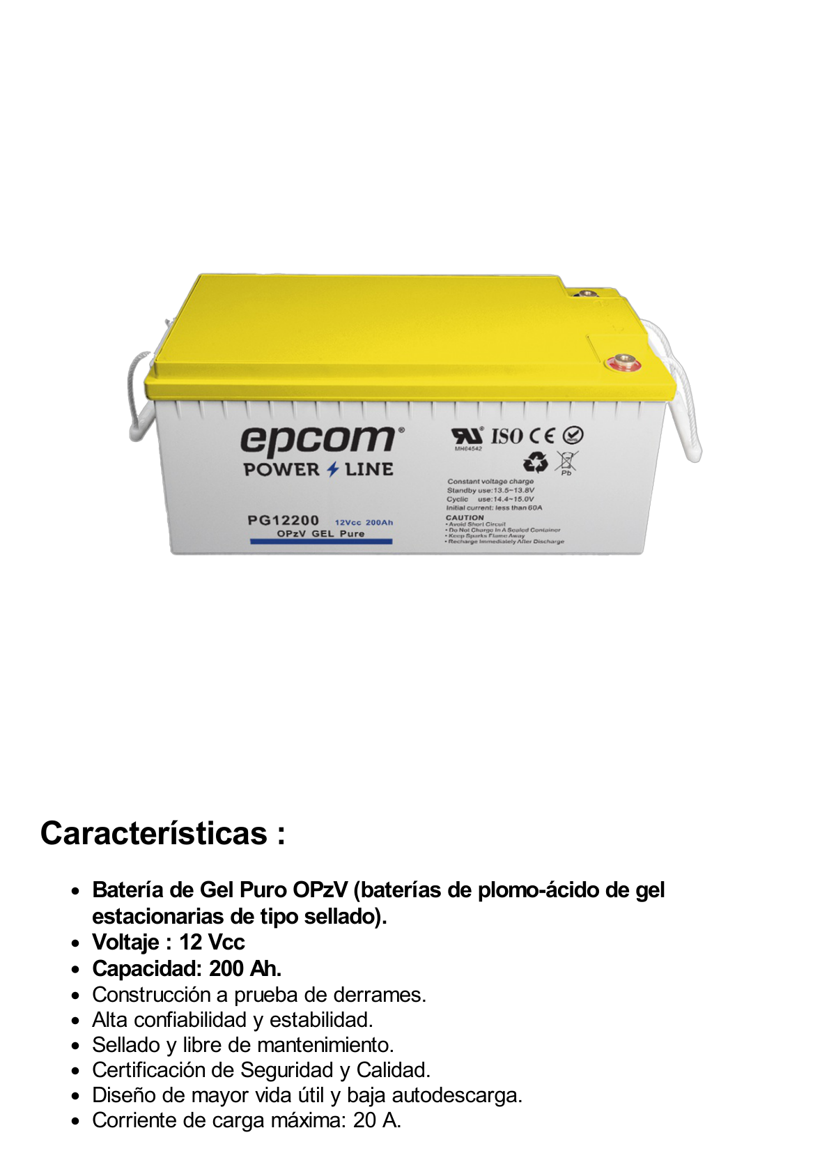 Batería de GEL PURO OPzV / 12 V @ 200 Ah / Ciclo profundo / Uso en Aplicaciones Fotovoltaicas y de Respald