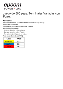 Juego de 580 pzas. Terminales Variadas con Forro y Caja de Almacenamiento.