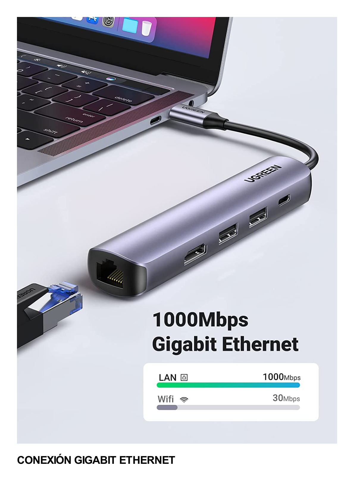 HUB USB-C (Docking Station) 5 en 1 | Ultra Delgado | 2 USB-A 3.1 a (5 Gbps) | HDMI 4K@60Hz | RJ45 (Gigabit Ethernet) | USB-C PD Carga Rápida 100W | Soporta OTG | Chips Inteligentes | Pequeño y Ligero | Caja de Aluminio.