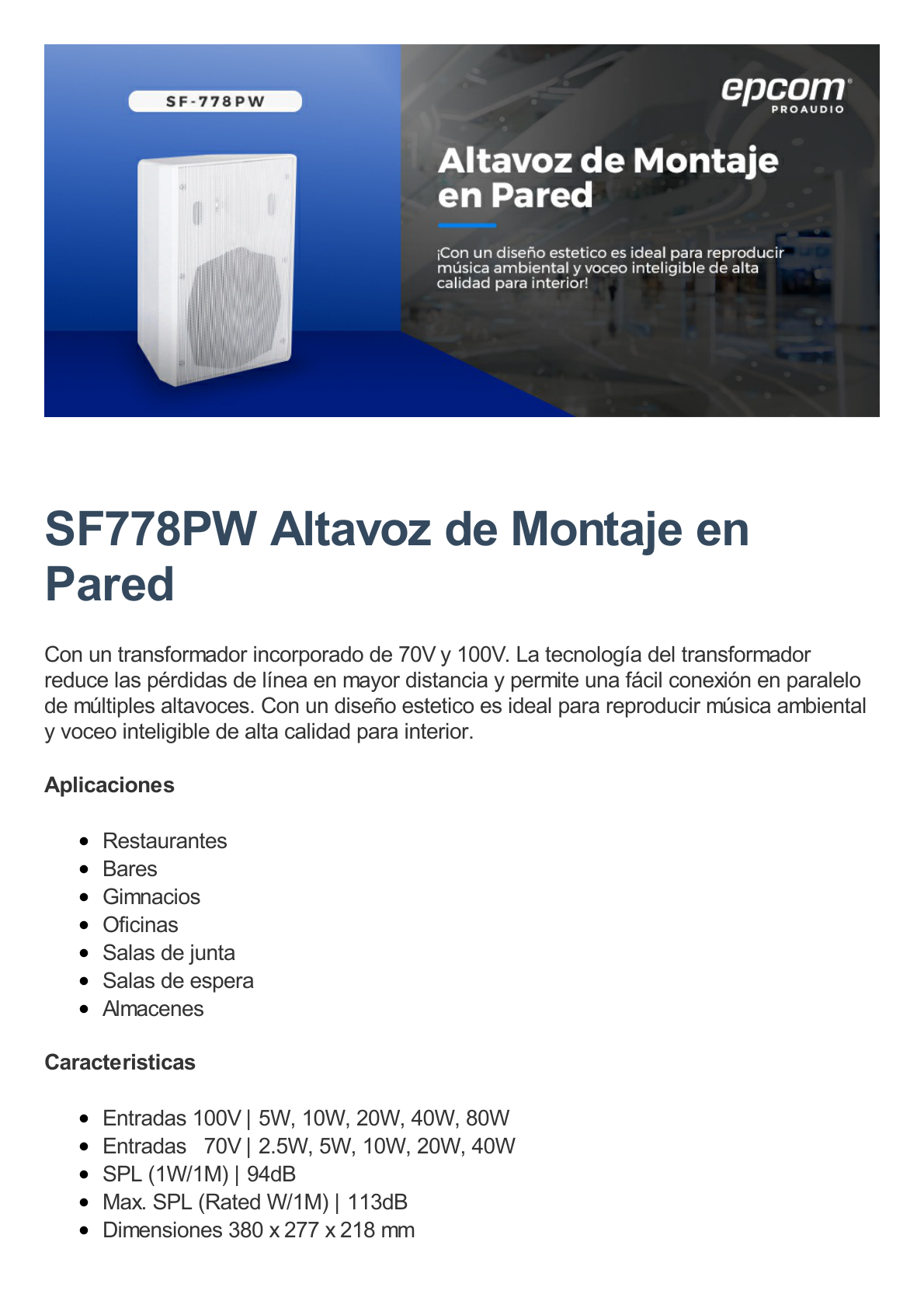 Altavoz de Montaje en Pared | 5W, 10W, 20W, 40W, 80W