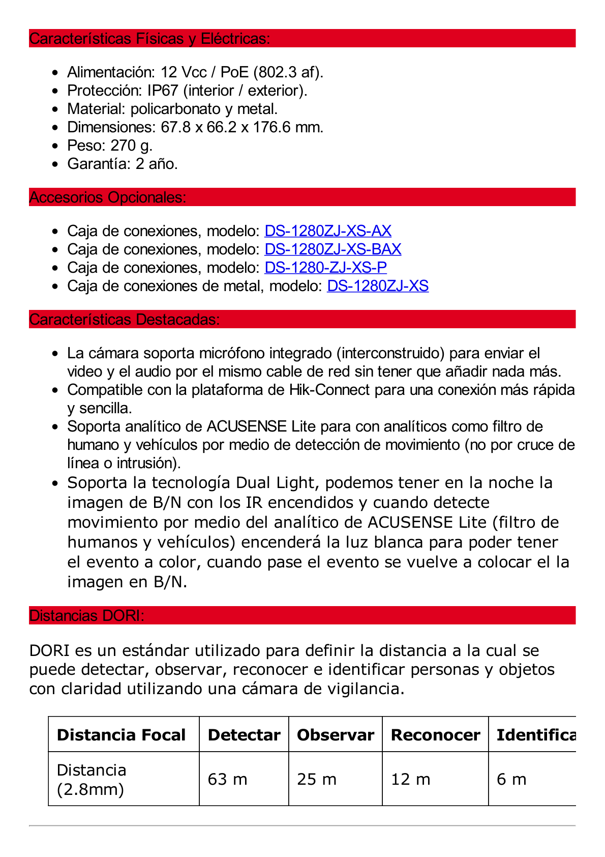 [Dual Light] Bala IP 4 Megapixel / Lente 2.8 mm / 30 mts IR + 30 mts Luz Blanca / Micrófono Integrado / ACUSENSE Lite / Exterior IP67 / H.265 / PoE / ONVIF / Micro SD