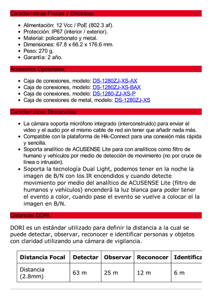 [Dual Light] Bala IP 4 Megapixel / Lente 2.8 mm / 30 mts IR + 30 mts Luz Blanca / Micrófono Integrado / ACUSENSE Lite / Exterior IP67 / H.265 / PoE / ONVIF / Micro SD