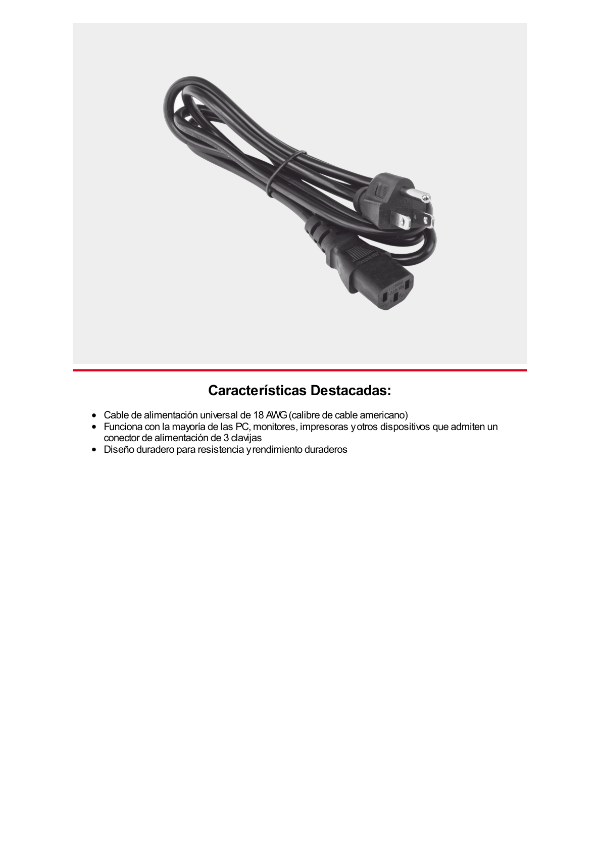 Cable de Alimentación Eléctrica para 120-240 Vca / 1. 8 metros