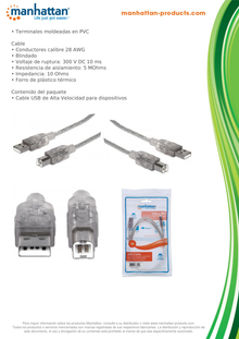 CABLE MANHATTAN PARA IMPRESORA USB A-B 1.8M PLATA