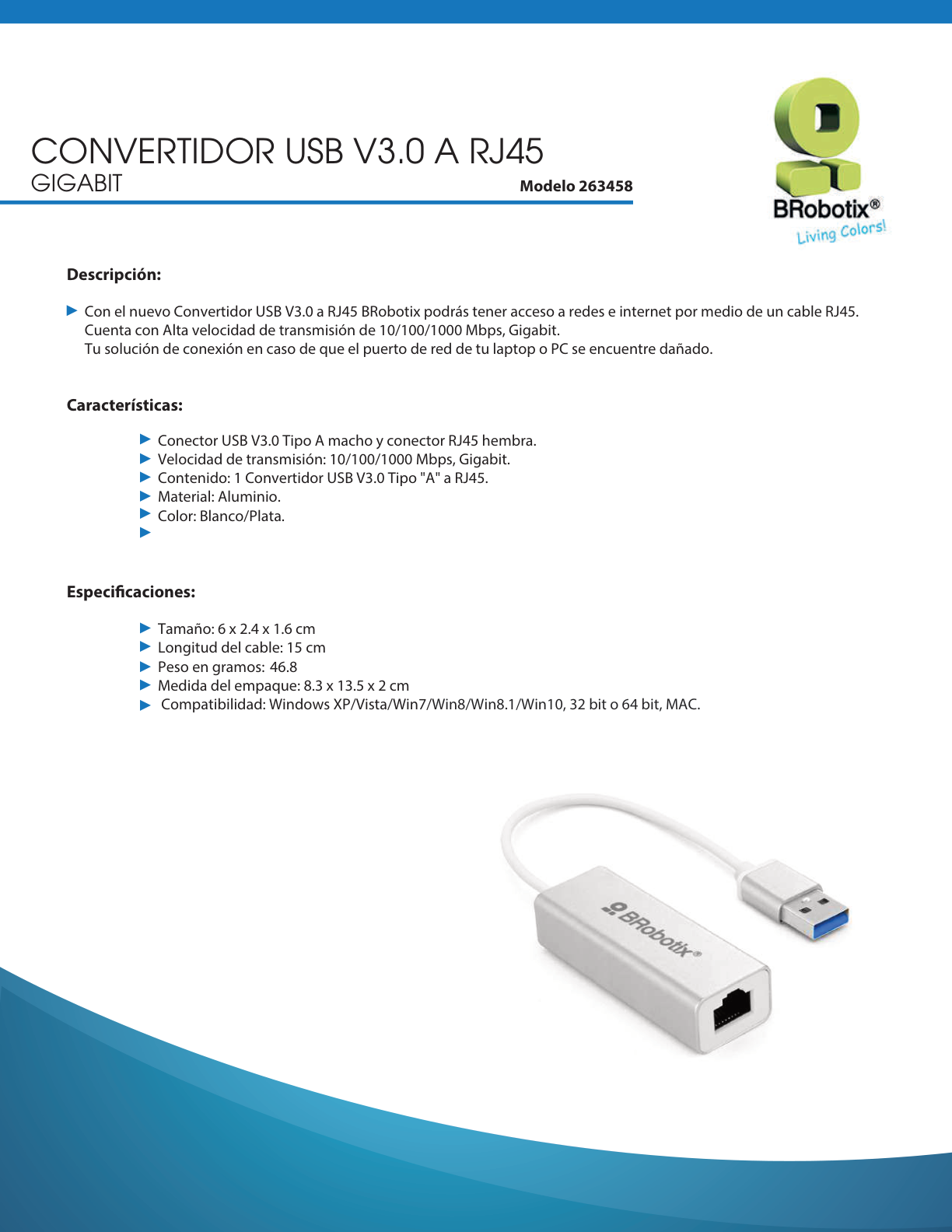 CONVERTIDOR BROBOTIX USB A RJ45 V3.0 10/100/1000