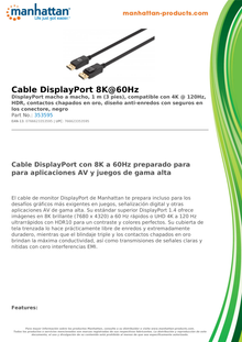 CABLE MANHATTAN DISPLAYPORT V1.4 M-M 1M NEGRO 8K 60HZ