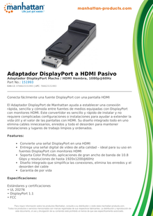 ADAPTADOR MANHATTAN DISPLAY PORT A HDMI M-H