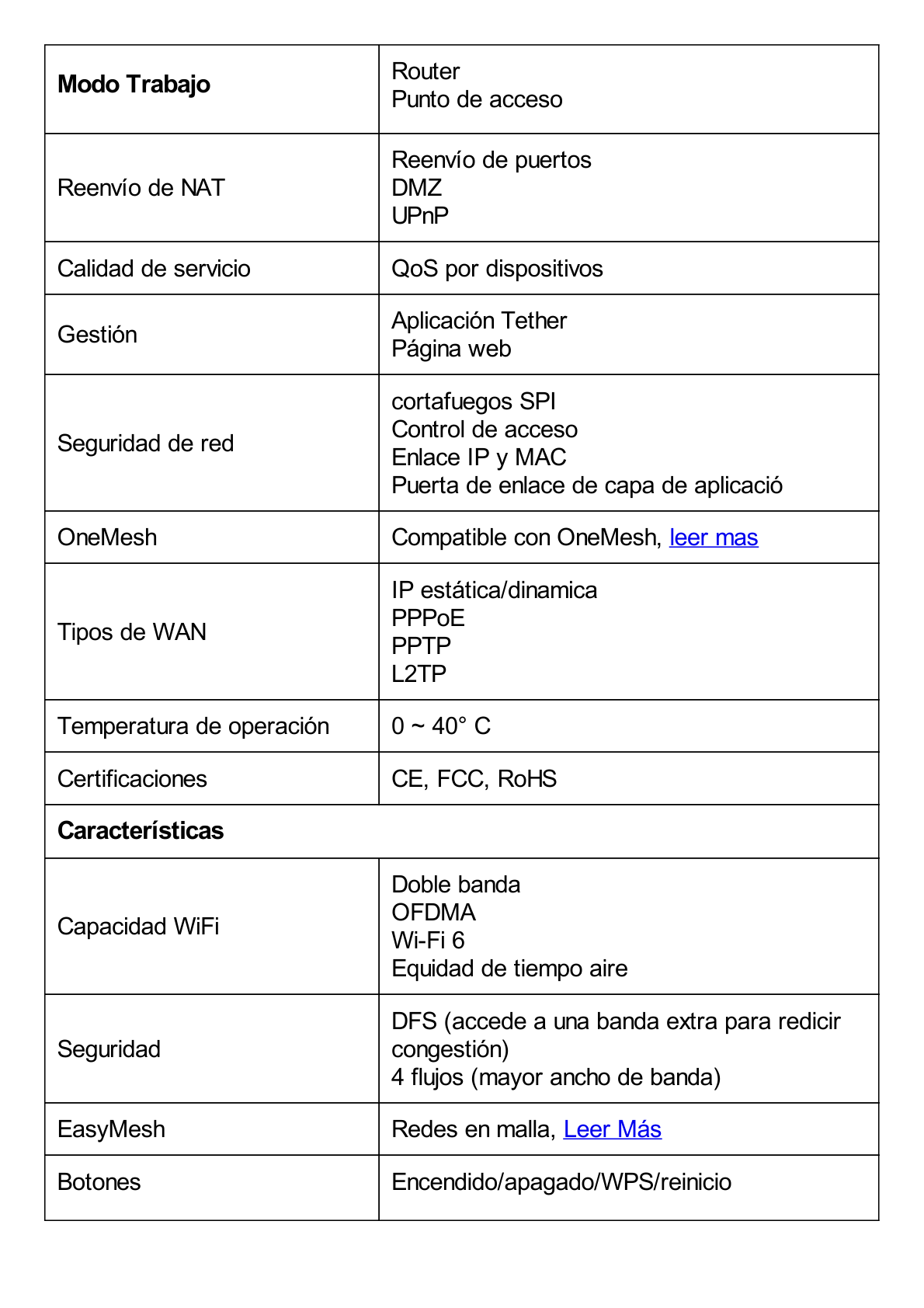 Router WiFi 6 AX 1500Mbps / MU-MIMO 2X2 y OFDMA / 1 Puerto WAN 10/100/1000 Mbps / 4 Puertos LAN 10/100/1000 Mbps / 4 Antenas Beamforming