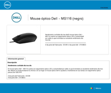 Mouse Dell USB Optico MS116 275-BBCC