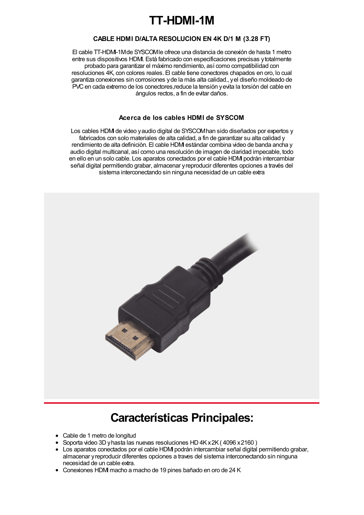 Cable HDMI de 1 Metro (High Speed) / Resolución 4K / Soporta Canal de Retorno de Audio (ARC)/ Soporta 3D / Blindado para Reducir Interferencia / Chapado en Oro / Alta Resistencia y Durabilidad.