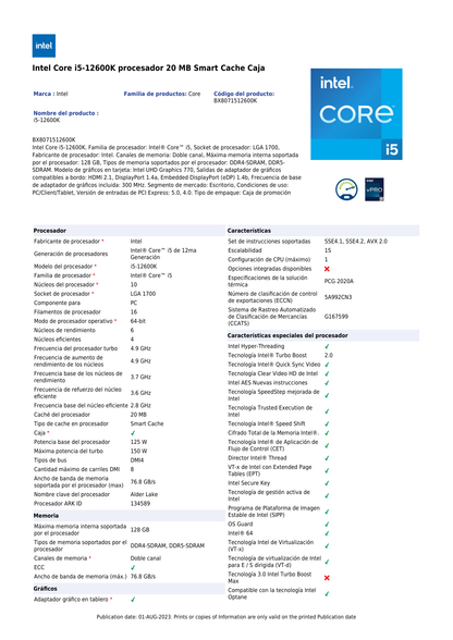 Procesador Intel Core i5-12600K sin disipador con graficos LGA 1700 12a Gen 10Core 3.7Ghz 125w