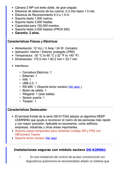 Terminal Min Moe WiFi de Reconocimiento Facial y Huella con lector PROX EM / Exterior IP65  / Hasta 1.5 mts en lectura de rostro / Soporta P2P Hik-Connect / 1,500 Rostros / 3,000 Huellas / Videoportero.