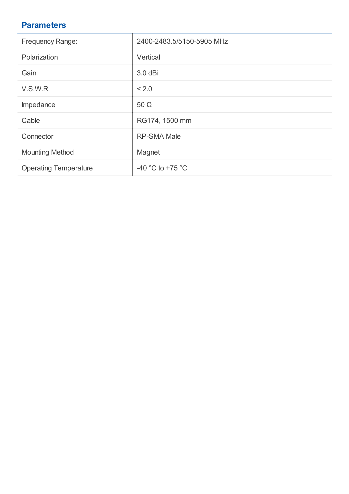 Antena WiFi Doble Banda SMA, 3 dBi, Magnetica, cable 1.5M