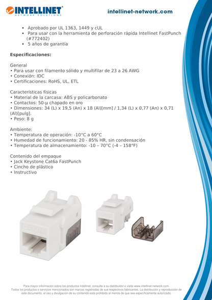 JACK INTELLINET CAT 6A DE IMPACTO BLANCO